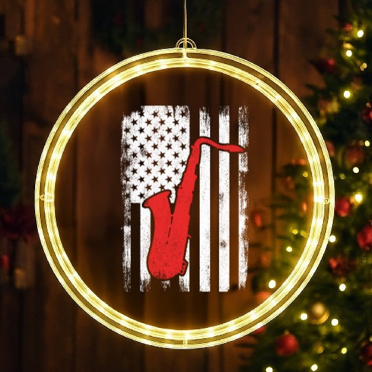 Patriotic US Saxophone Player LED Christmas Window Lights