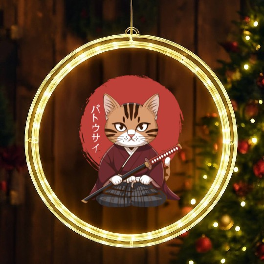 Neko Battousai Samurai Cat Classic LED Christmas Window Lights