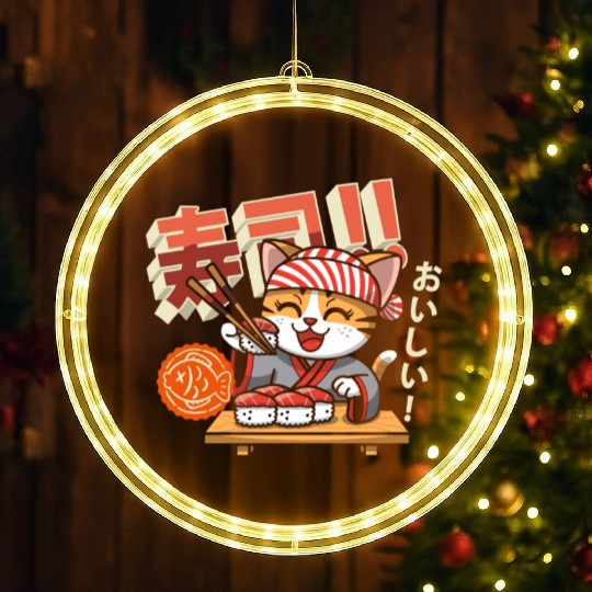 Sushi Chef Cat Adorable Culinary Cat Design LED Christmas Window Lights