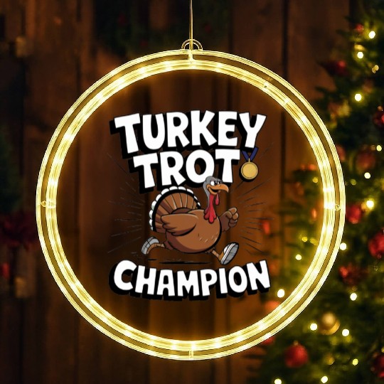Funny Turkey Trot Running Thanksgiving Champion LED Christmas Window Lights