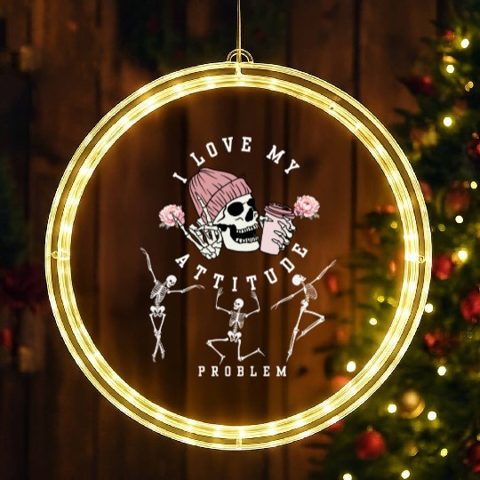 I Love My Attitude Problem Funny Dancing Skeleton LED Christmas Window Lights