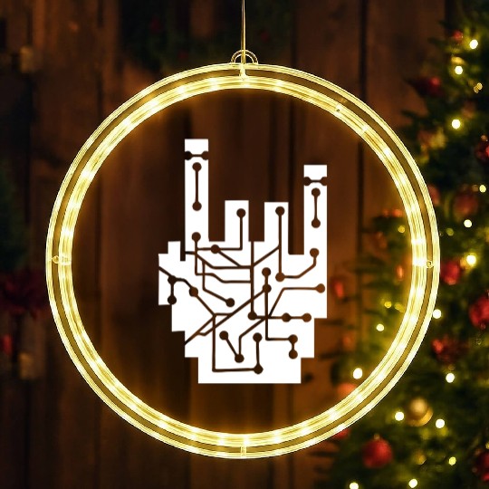 Heavy metal nerd electronic circuits hand gesture LED Christmas Window Lights