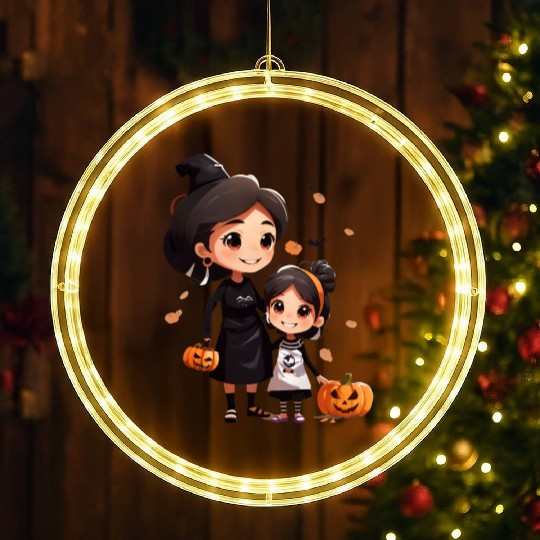 Mother and Daughter Halloween Trick-or-Treat Fun LED Christmas Window Lights