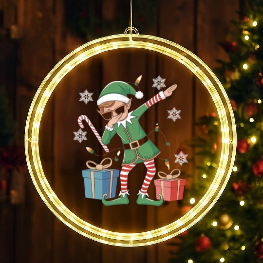 Dabbing Elf with Candy Cane and Gifts LED Christmas Window Lights