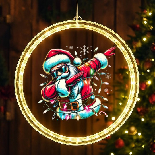 Dabbing Santa with Christmas Lights and Snowflakes LED Christmas Window Lights