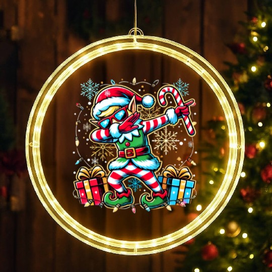 Dabbing Elf with Candy Cane and Presents LED Christmas Window Lights