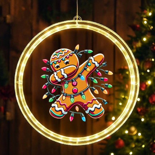 Dabbing Gingerbread Wrapped in Christmas Lights LED Christmas Window Lights