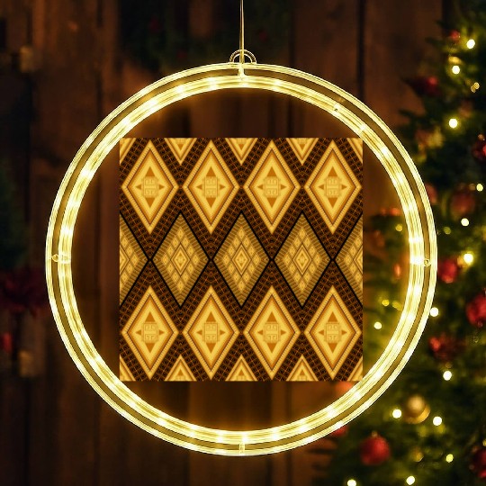 Ancient Gold Diamond Pattern, indigenous art LED Christmas Window Lights