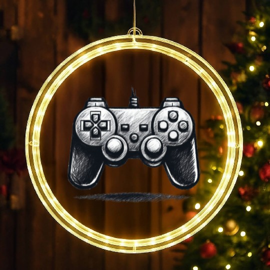 Gamer Controller Cartoon Charcoal Gaming Art LED Christmas Window Lights