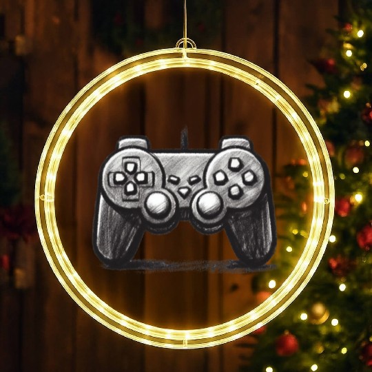 Gamer Controller Cartoon Charcoal Gaming Art 3 LED Christmas Window Lights