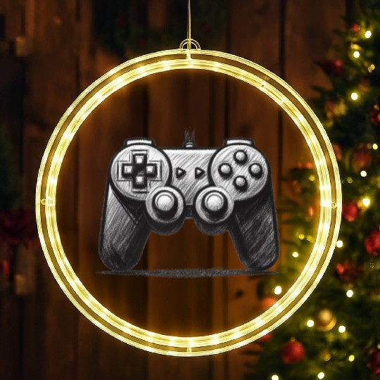 Gamer Controller Cartoon Charcoal Gaming Art 4 LED Christmas Window Lights