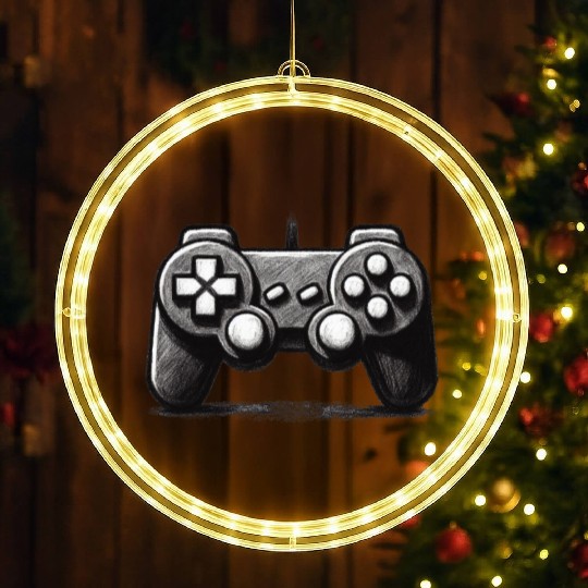 Gamer Controller Cartoon Charcoal Gaming Art 1 LED Christmas Window Lights