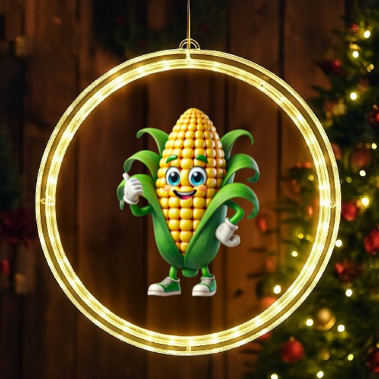 Happy Corn Cartoon Mascot Character LED Christmas Window Lights