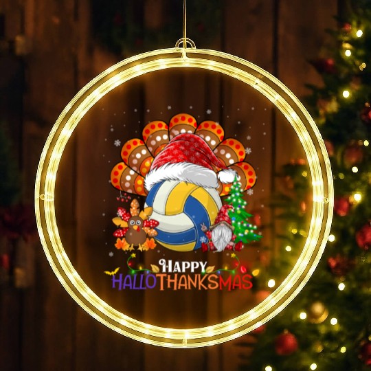 Volleyball Turkey Gnome Happy Hallothanksmas LED Christmas Window Lights