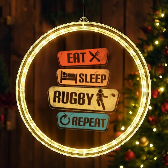 Eat Sleep Rugby Repeat Funny Rugby Player LED Christmas Window Lights