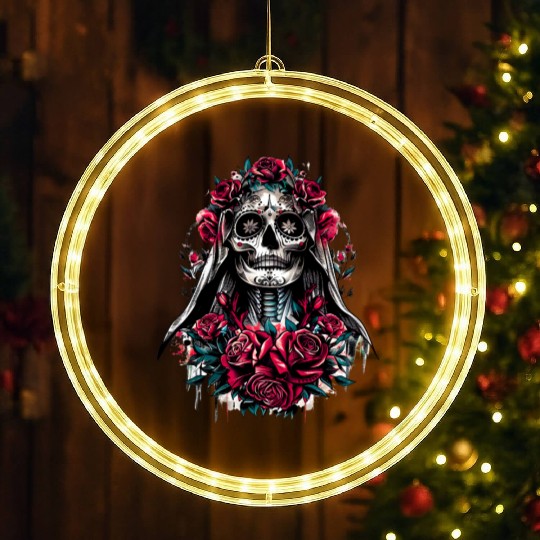 la Santa Muerte Saint Death Mexican Folklore skull LED Christmas Window Lights