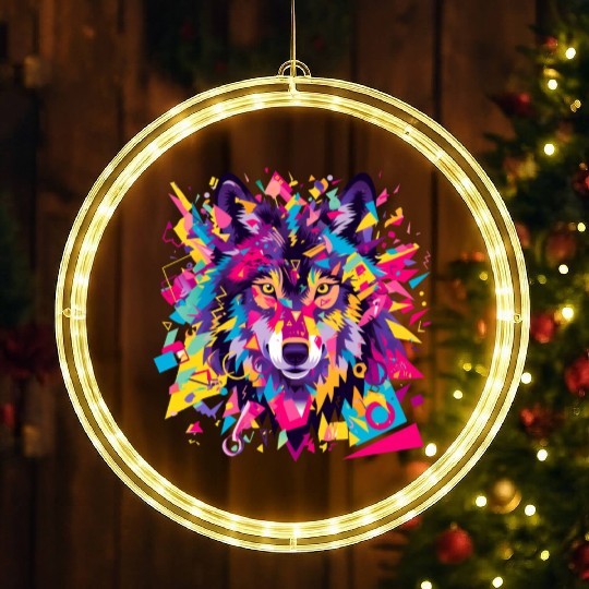 Majestic Pop Art Alpha Wolf - Vibrant Cool LED Christmas Window Lights