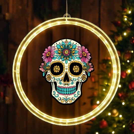 Day of the Dead Sugar Skull, Flippin Sweet Gear LED Christmas Window Lights