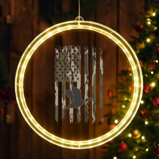 Bottomland Camo Duck Hunting American Flag USA LED Christmas Window Lights