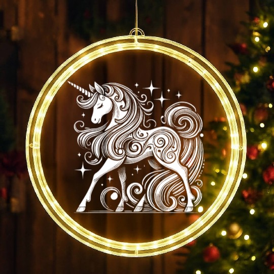 Elegant White Unicorn Silhouette LED Christmas Window Lights