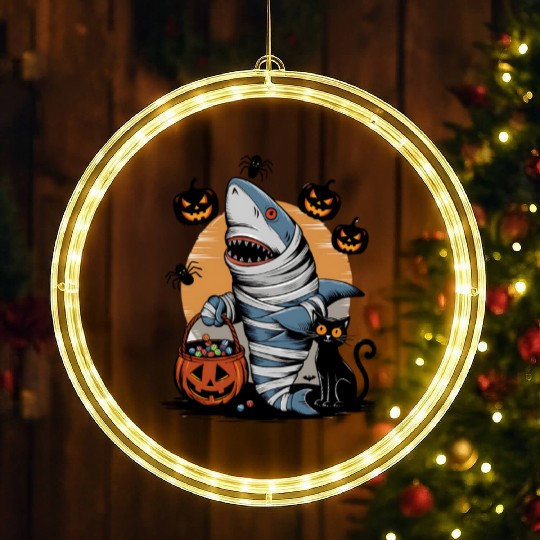 Spooky Shark Mummy and Black Cat Trick-or-Treat LED Christmas Window Lights