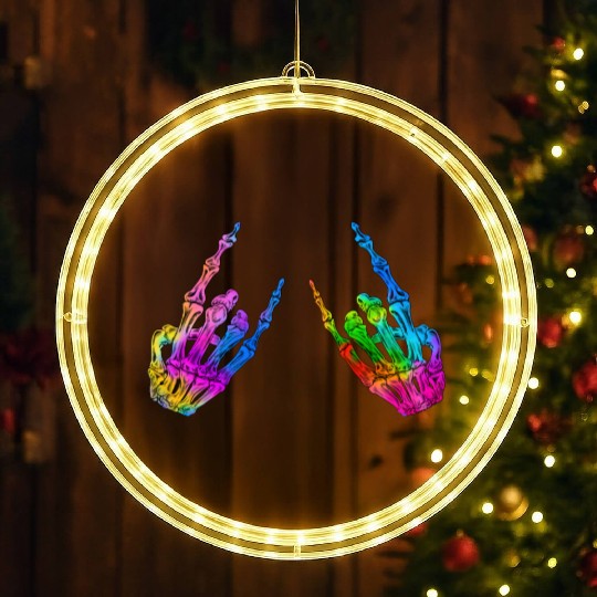 Rock On Rock Star Skeleton Hands LGBT Rainbow LED Christmas Window Lights