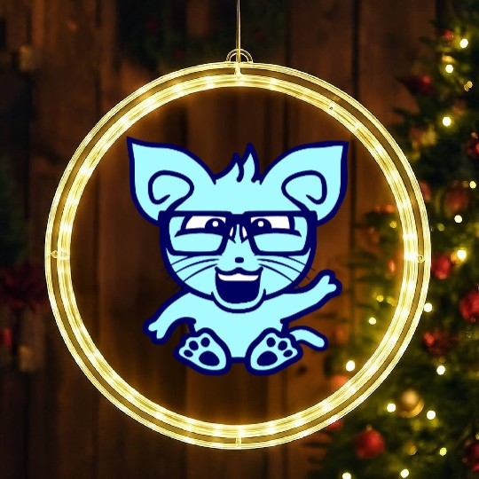 Nerd Cat Horn-rimmed Glasses Geek Smart Kitten Fun LED Christmas Window Lights