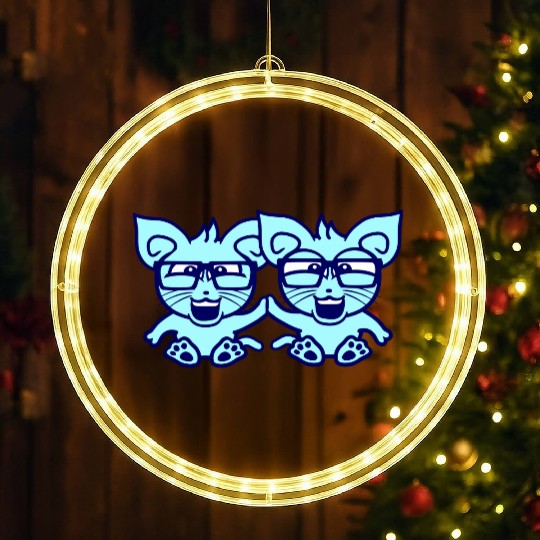 2 Nerd Cats Horn Glasses Geek Smart Friends Team LED Christmas Window Lights