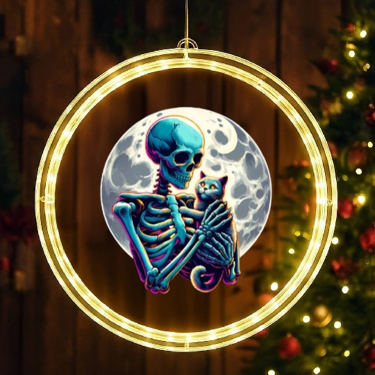 Skeleton Cute Cat Skull Kitty Halloween LED Christmas Window Lights