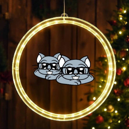 2 Nerd Cats Horn-rimmed Glasses Geek Smart Kitten LED Christmas Window Lights