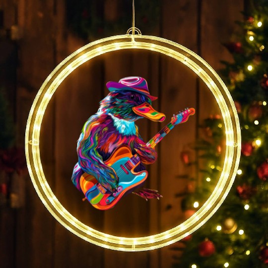 Platypus Mammal Guitar Cowboy Hat Popart LED Christmas Window Lights