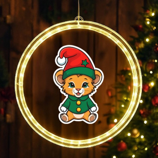 Baby lion in elf costume LED Christmas Window Lights