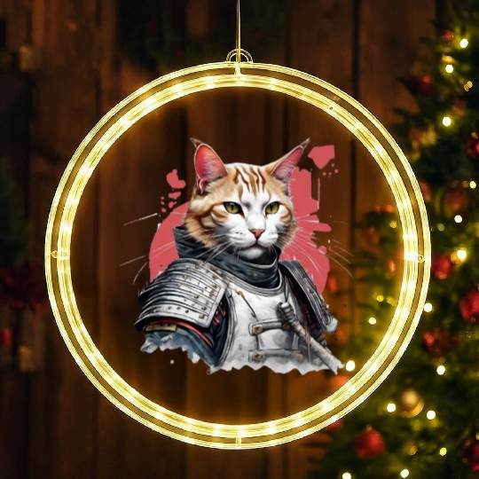 Samurai Cat in Armor LED Christmas Window Lights