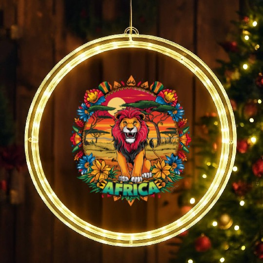 Majestic African Lion Safari Adventure LED Christmas Window Lights