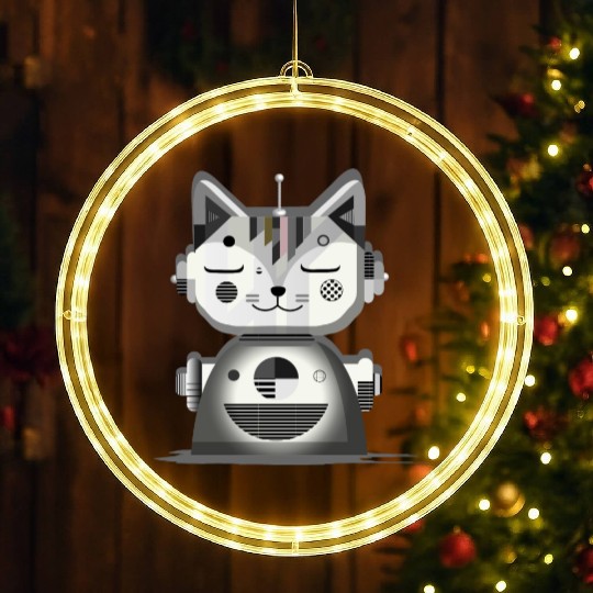 Geometric Robot Cat - Creative Illustration LED Christmas Window Lights