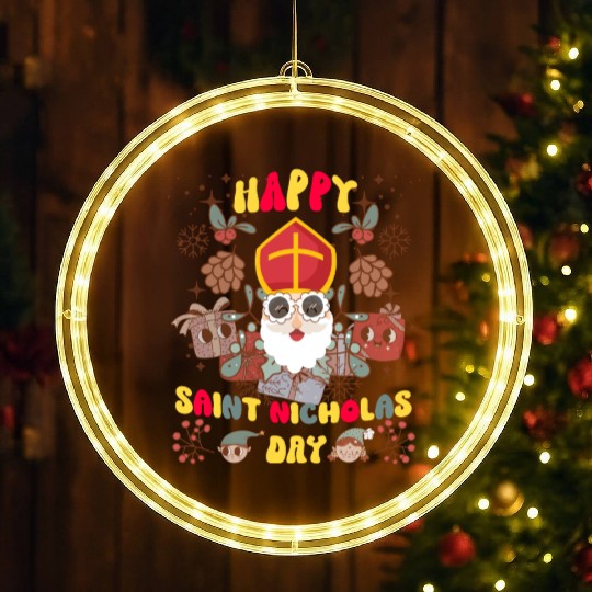 Groovy Saint Nicholas Day logo LED Christmas Window Lights