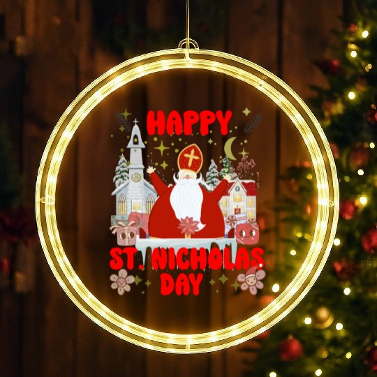 Happy saint Nicholas dayretro logo LED Christmas Window Lights