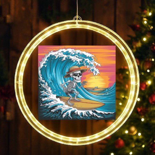 Surfing Skeleton Vibes Surfing Lifestyle Retro LED Christmas Window Lights