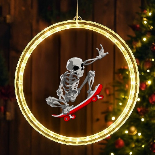 Skateboarding Skeleton Halloween Skater Skateboard LED Christmas Window Lights