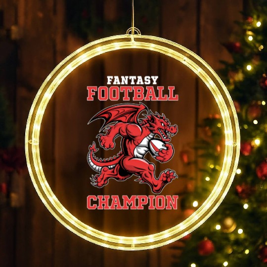 Funny Fantasy Football Champion Dragon Running LED Christmas Window Lights
