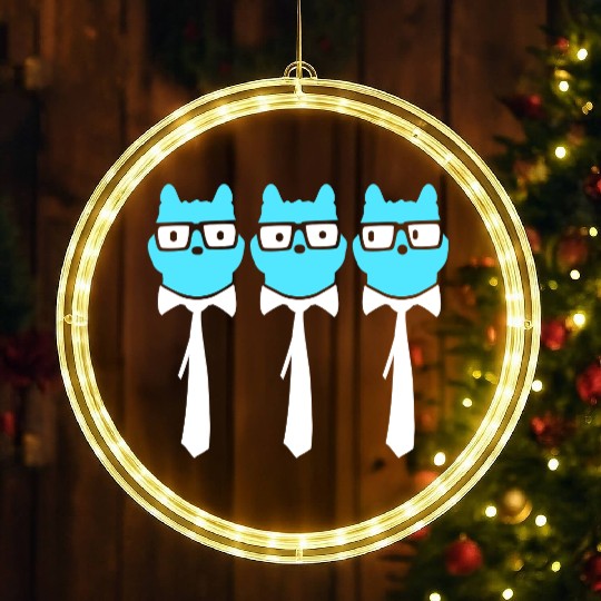 3 Smart Nerd Cat Horn-Rimmed Glasses Geek Tie Team LED Christmas Window Lights