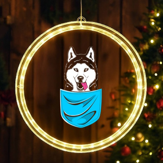 Cute Siberian Husky Dog Lover Husky In A Pocket LED Christmas Window Lights