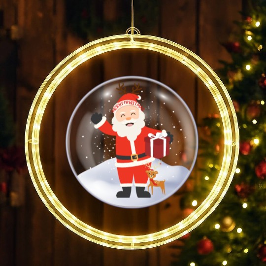 Santa’s Joy: Christmas Snow Globe LED Christmas Window Lights
