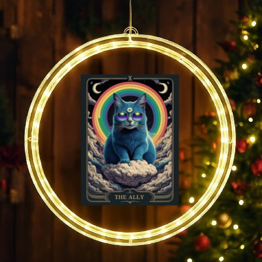 tarot card the alley blue cat rainbow sunglasses LED Christmas Window Lights