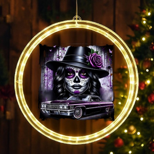 lowrider catrina Sugar skull LED Christmas Window Lights