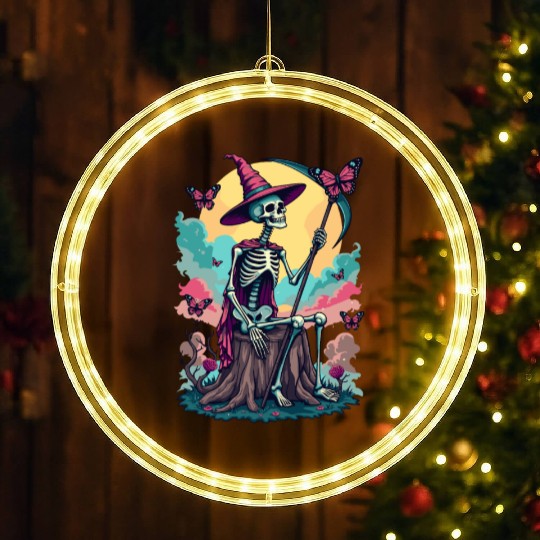 Tarot Card Magical Skeleton Death and Plants LED Christmas Window Lights