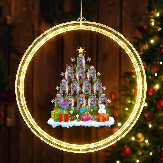 Irish Wolfhound Dog Ugly Christmas Tree Santa Hat LED Christmas Window Lights