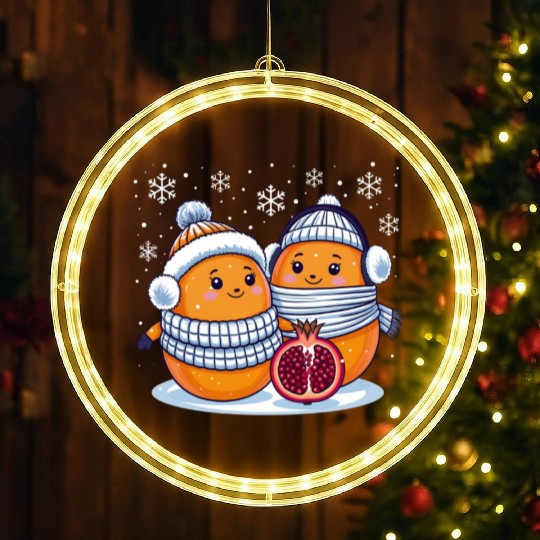 Cozy Winter Fruits: Oranges & Pomegranate LED Christmas Window Lights