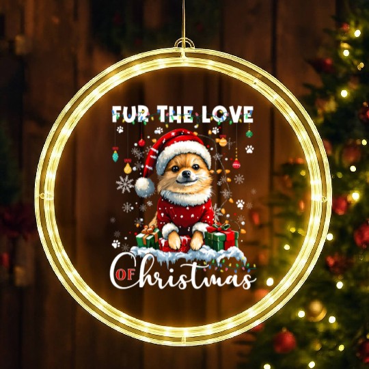 Pomeranian Christmas Tree Decorations Dog Lover LED Christmas Window Lights