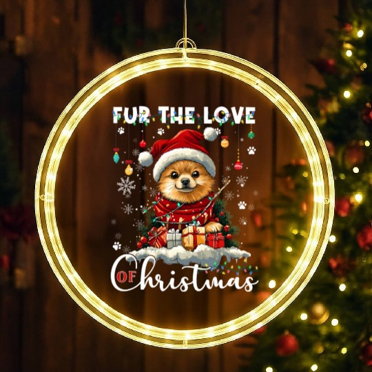 Pomeranian Christmas Tree Decorations Dog Lover LED Christmas Window Lights